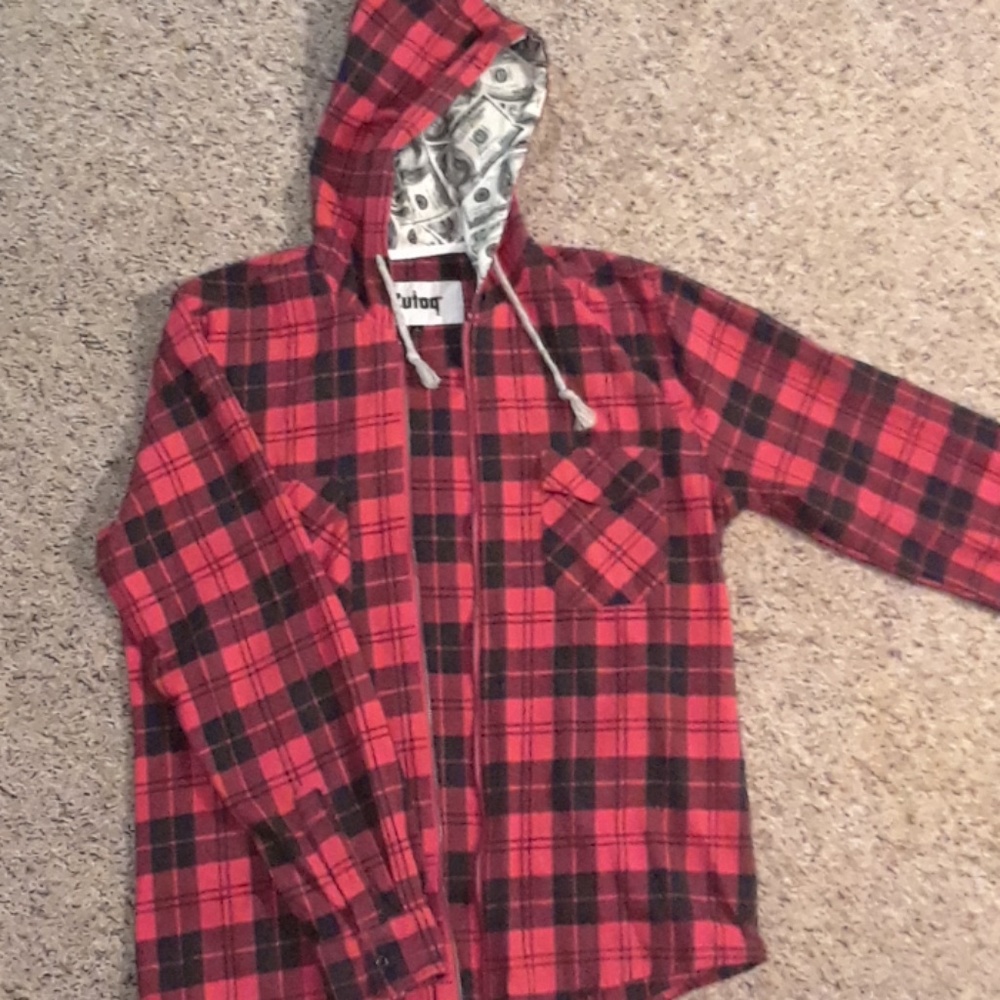 Plaid Zutoq hooded zip up long sleeve